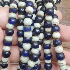 Antique Dutch lamp work African trade cobalt blue &white Beads 28" Long Strand