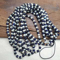 Antique Dutch lamp work African trade cobalt blue &white Beads 28" Long Strand