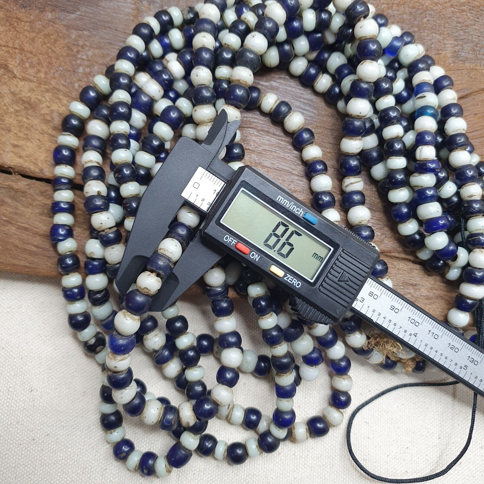 Antique Dutch lamp work African trade cobalt blue &white Beads 28" Long Strand
