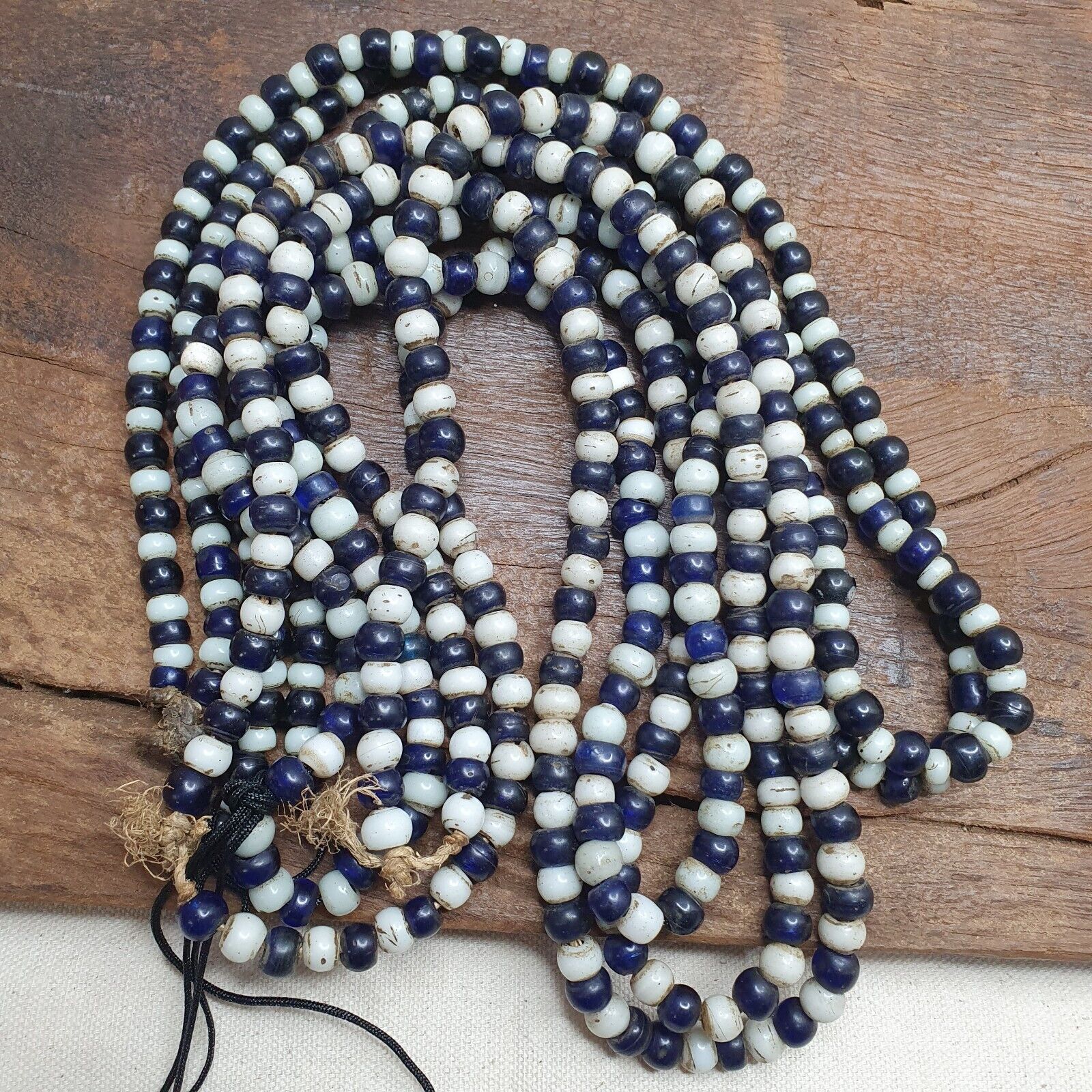 Antique Dutch lamp work African trade cobalt blue &white Beads 28" Long Strand