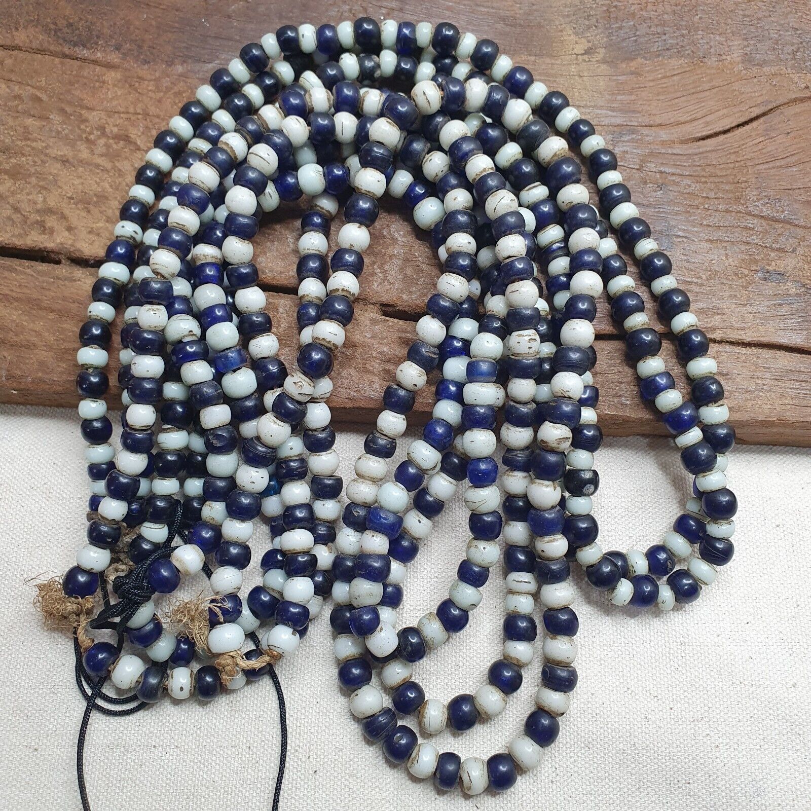 Antique Dutch lamp work African trade cobalt blue &white Beads 28" Long Strand