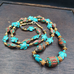 Turquoise,Hawlite Stone Tibetan Nepal Necklace Boho Ethnic Jewelry 40"