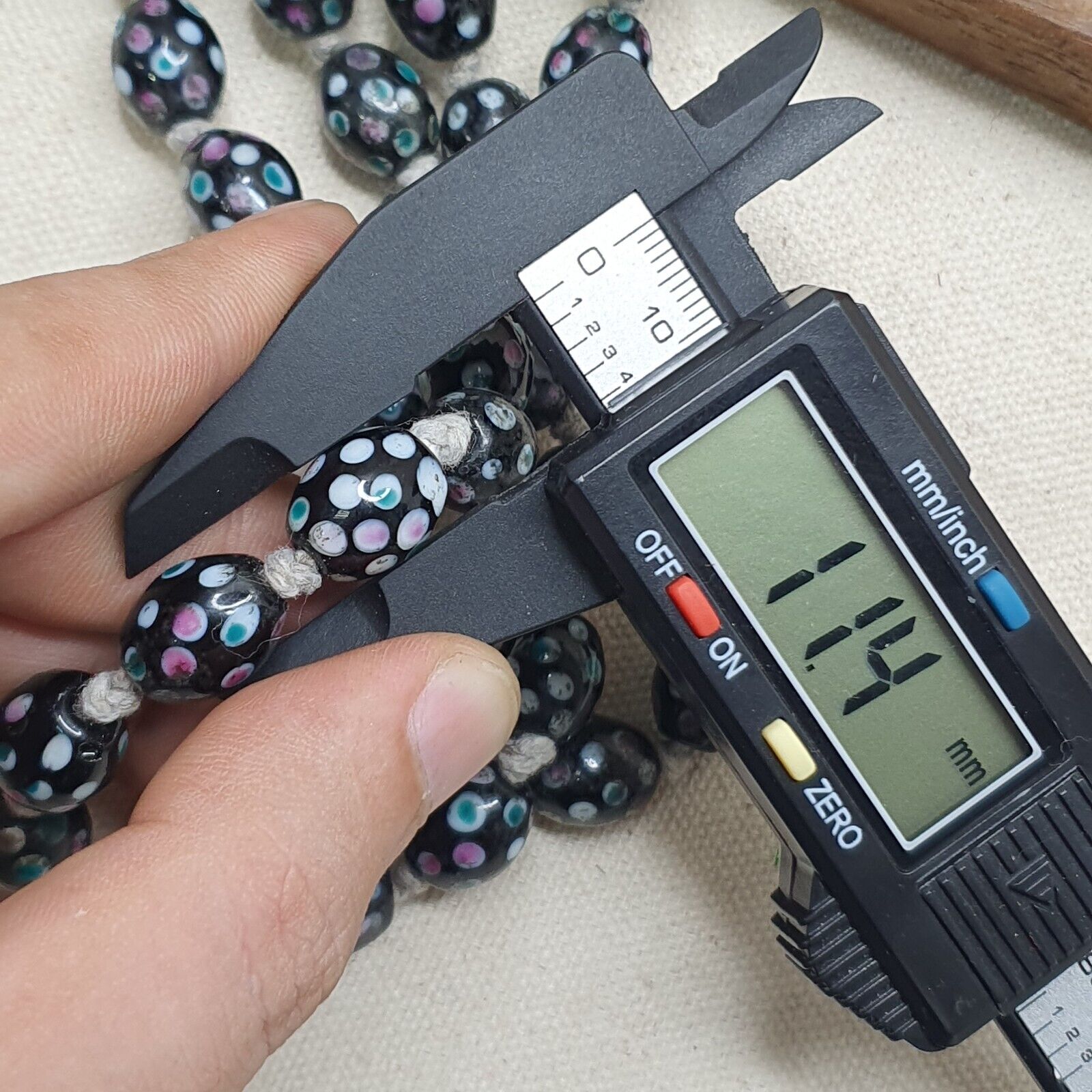 Black Skunk Venetian Style Beads Dotted Beads EAST OASIS Collection long strand