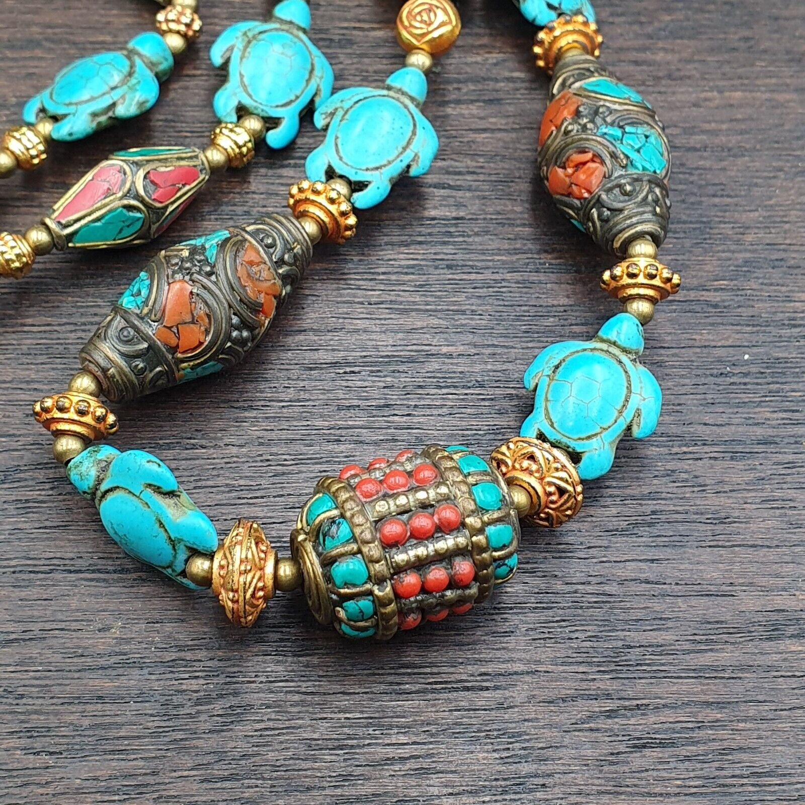 Turquoise,Hawlite Stone Tibetan Nepal Necklace Boho Ethnic Jewelry 40"
