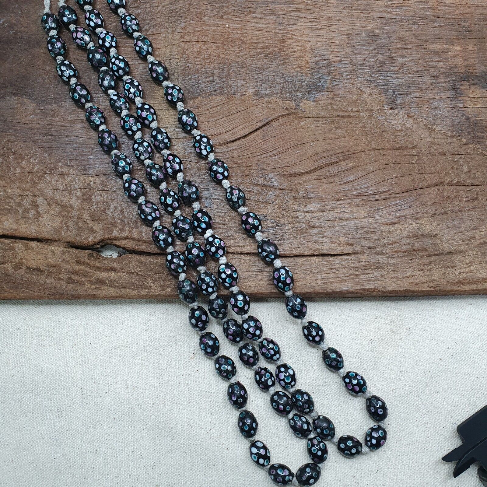 Black Skunk Venetian Style Beads Dotted Beads EAST OASIS Collection long strand