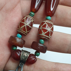Antique Himalayan Indo Tibetan Suleimani Eye Agate Amulet Beads Necklace