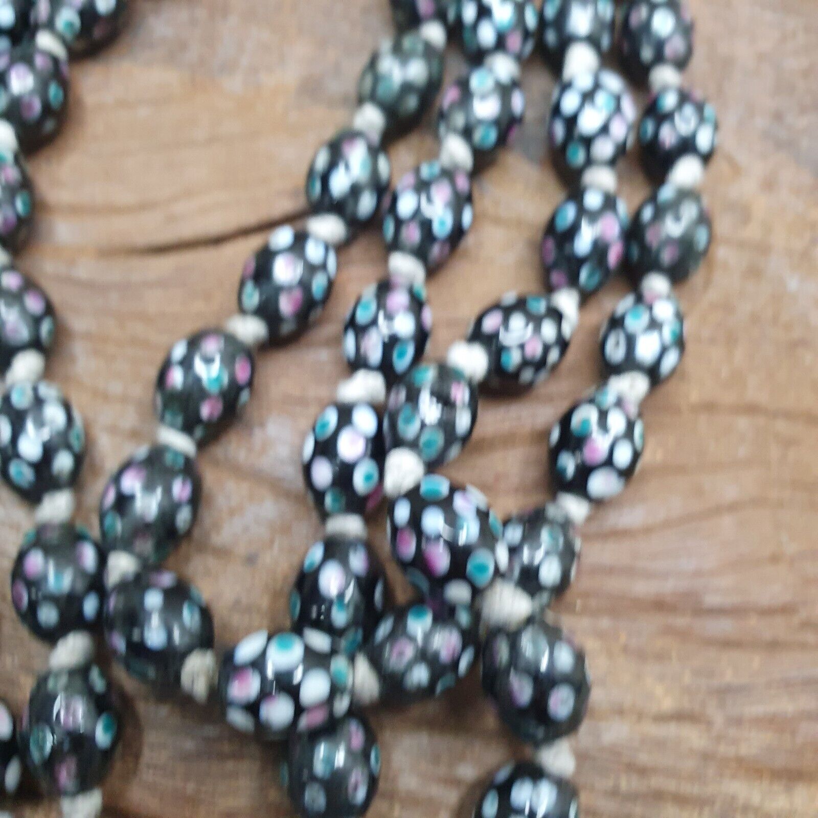 Black Skunk Venetian Style Beads Dotted Beads EAST OASIS Collection long strand