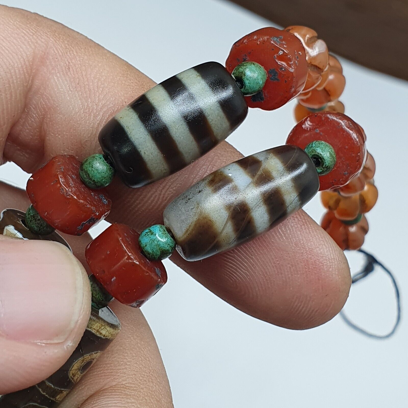Antique Himalayan Indo Tibetan Suleimani Eye Agate Amulet Beads Necklace