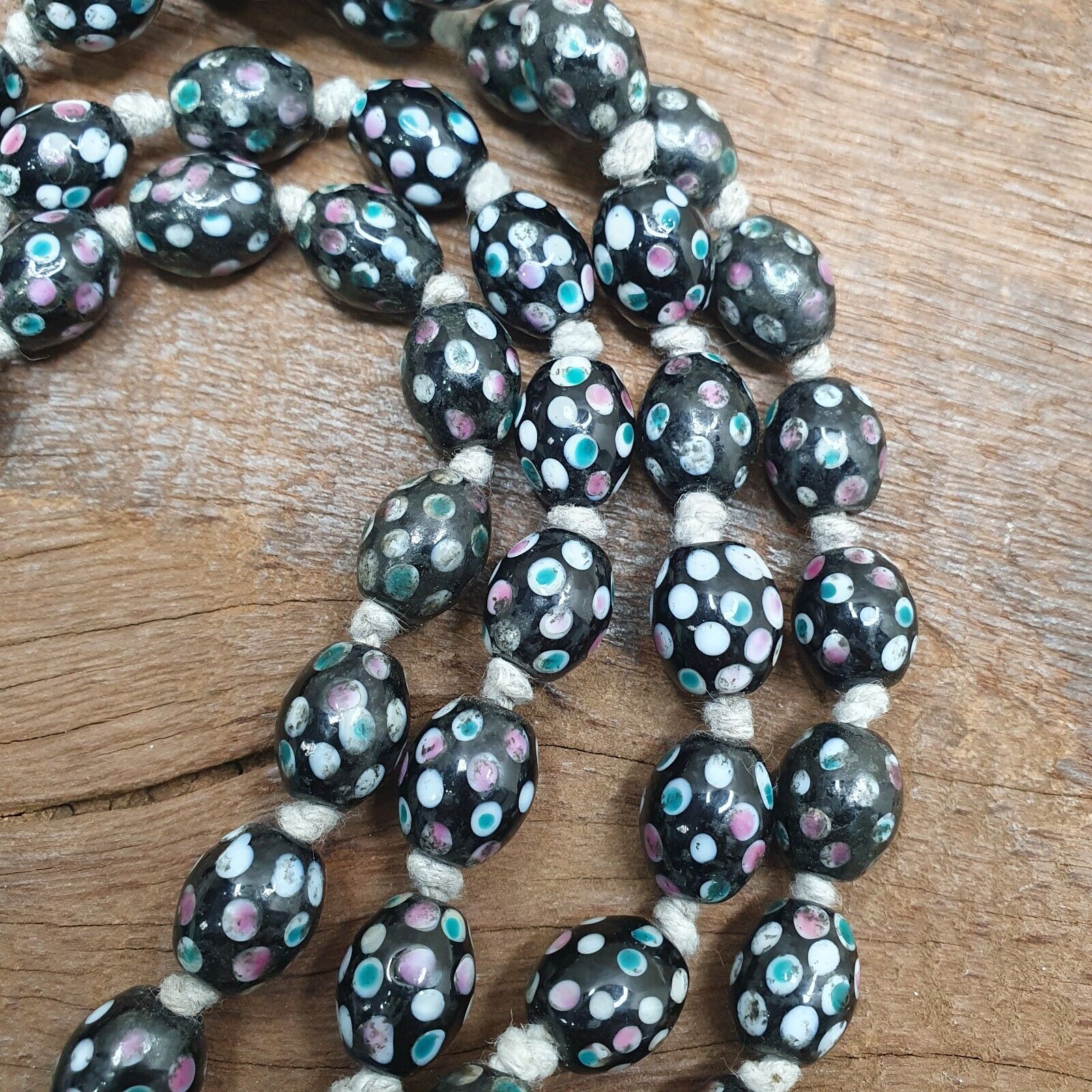 Black Skunk Venetian Style Beads Dotted Beads EAST OASIS Collection long strand