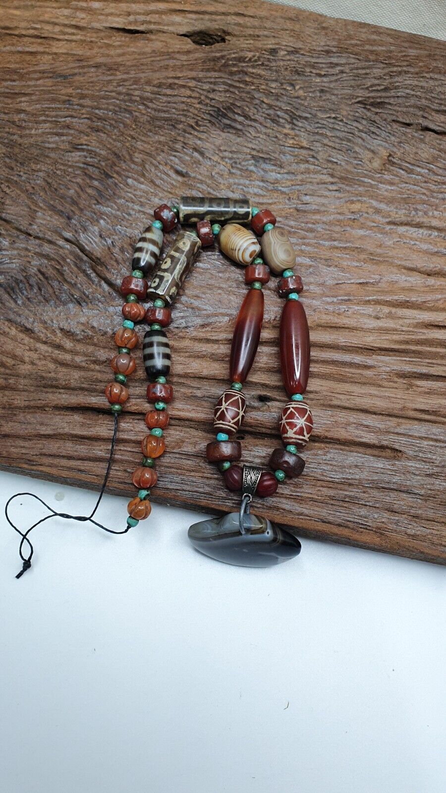 Antique Himalayan Indo Tibetan Suleimani Eye Agate Amulet Beads Necklace