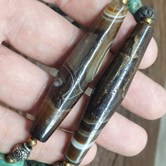 Antique Himalayan Tibetan Suleimani Eye Agate, Turquoise Amulet Beads Necklace