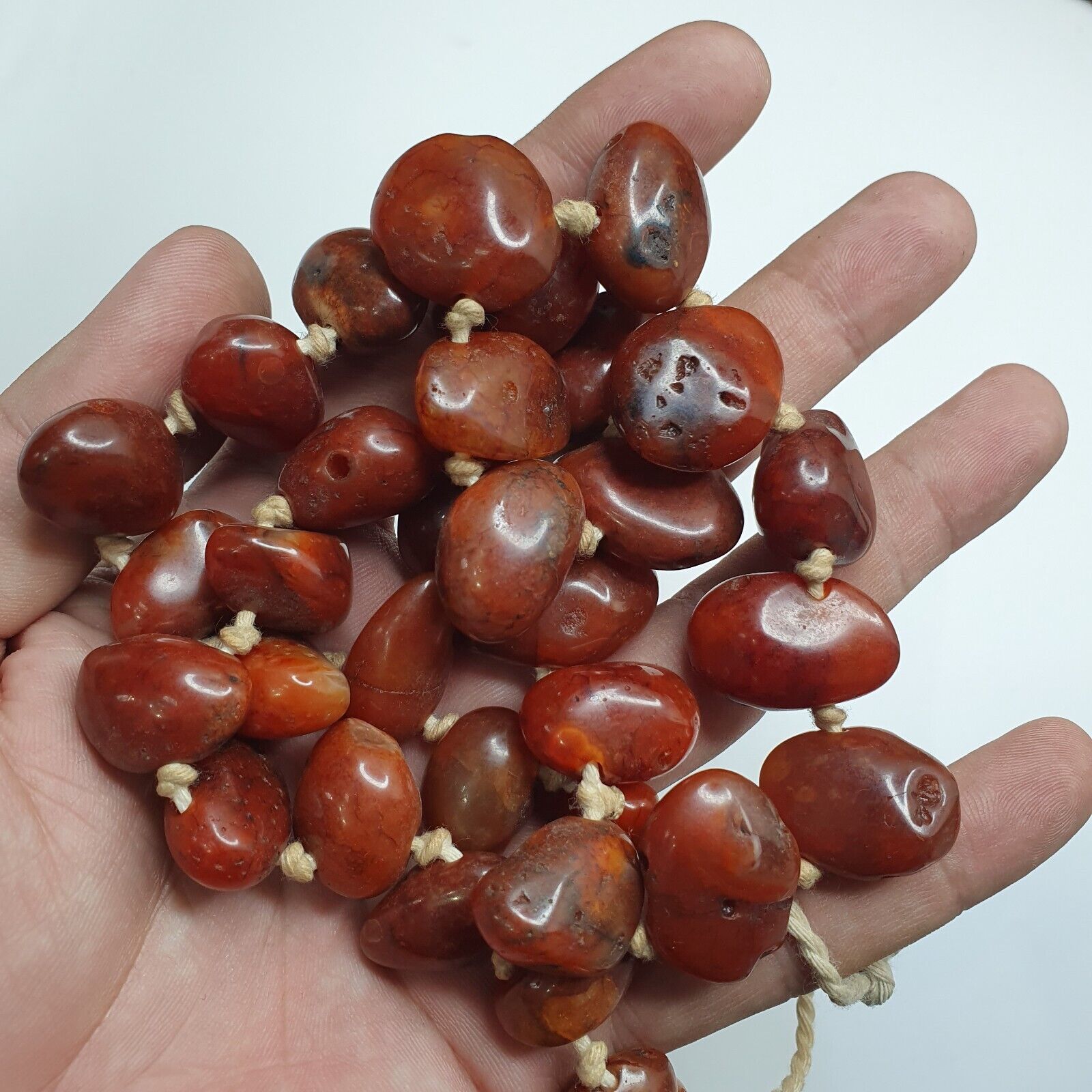 Old Antique Indo Tibetan Carnelian Agate Beads Raw Shape Necklace