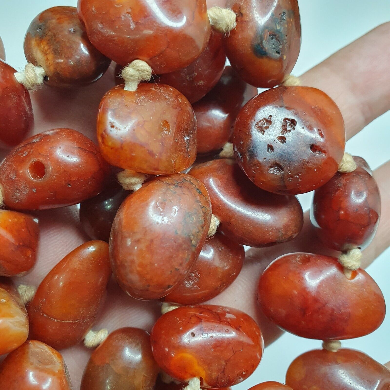 Old Antique Indo Tibetan Carnelian Agate Beads Raw Shape Necklace