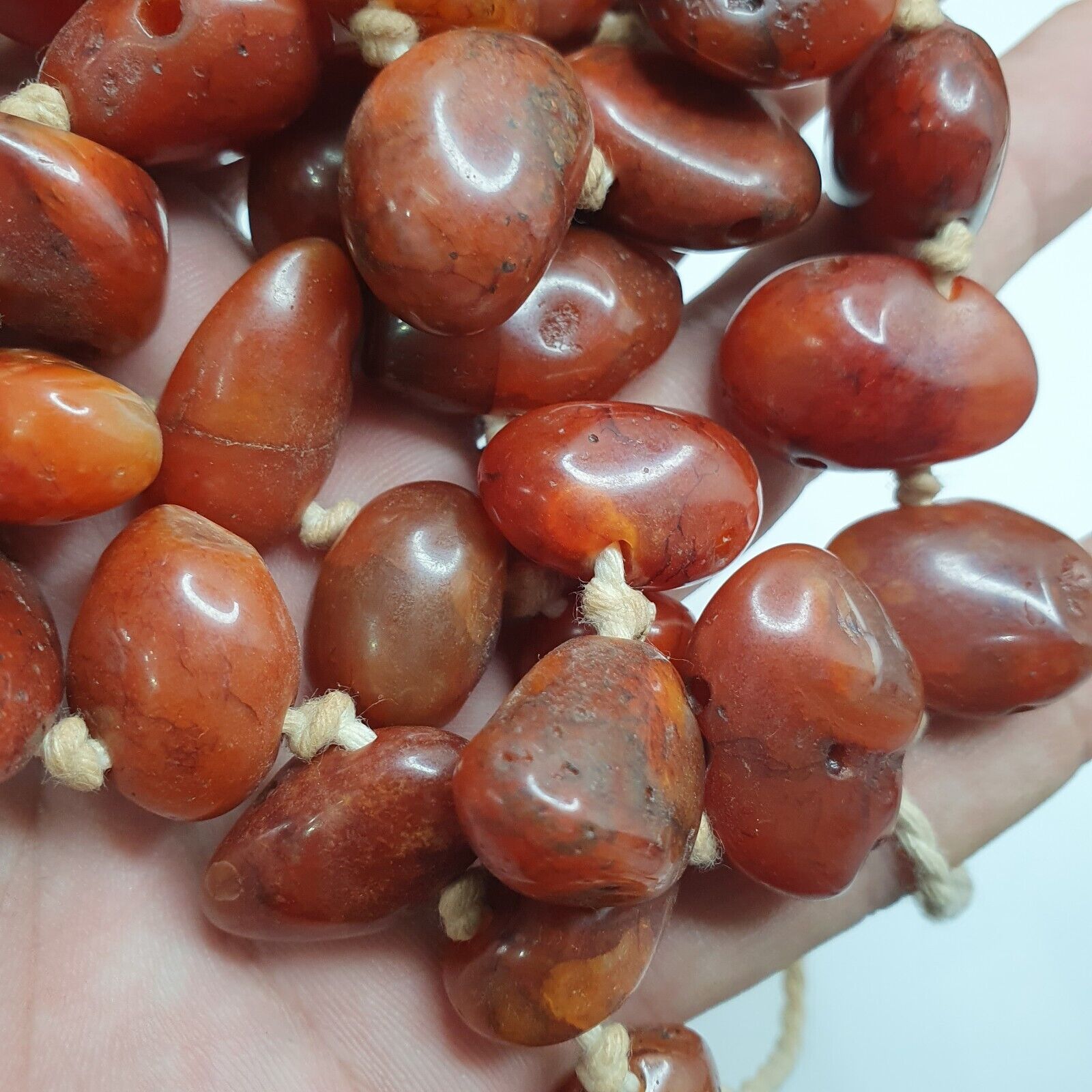 Old Antique Indo Tibetan Carnelian Agate Beads Raw Shape Necklace