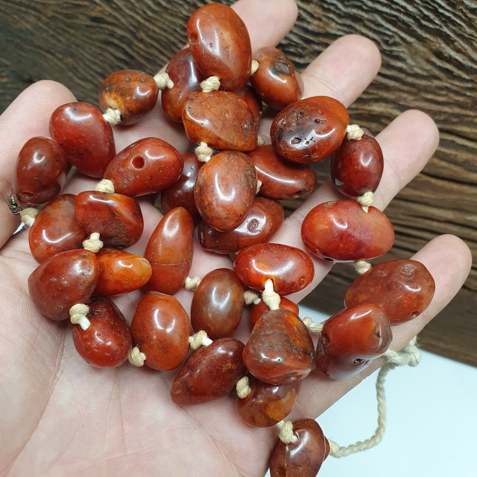 Old Antique Indo Tibetan Carnelian Agate Beads Raw Shape Necklace