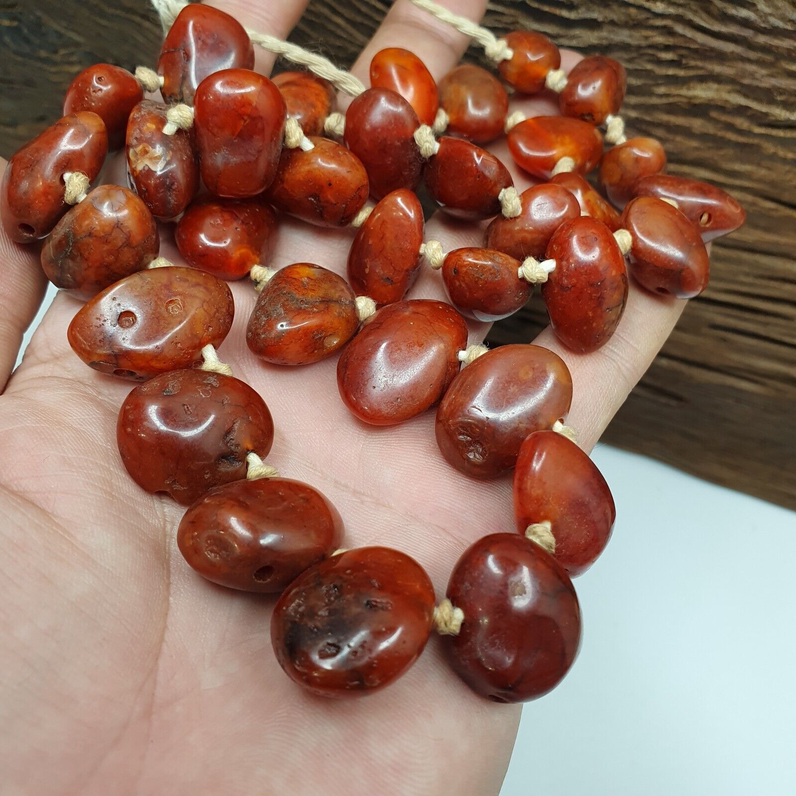 Old Antique Indo Tibetan Carnelian Agate Beads Raw Shape Necklace