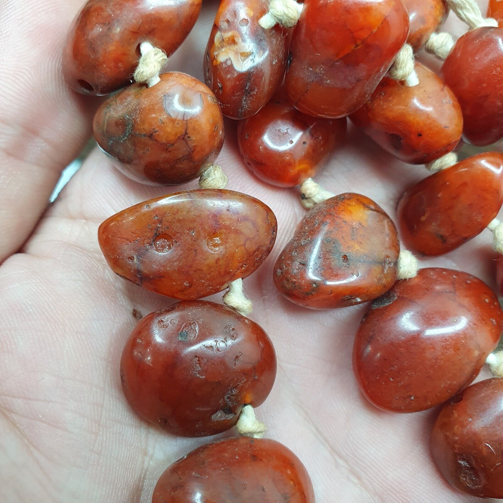 Old Antique Indo Tibetan Carnelian Agate Beads Raw Shape Necklace