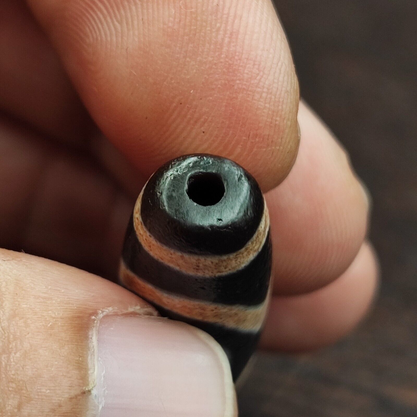 Vintage Unique Pattern 2 eyes in Eyes Tibetan Agate Dzi Bead Amulet OTB-8