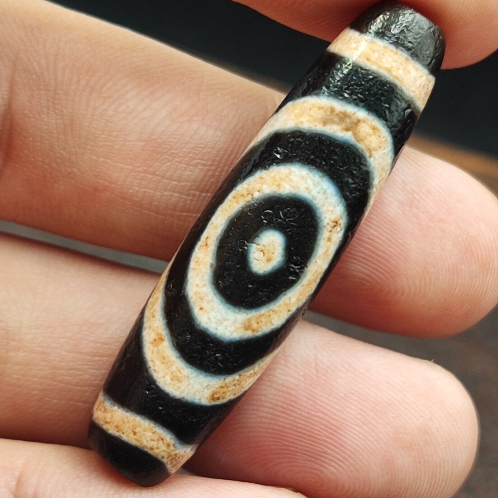 Vintage Unique Pattern 2 eyes in Eyes Tibetan Agate Dzi Bead Amulet OTB-8