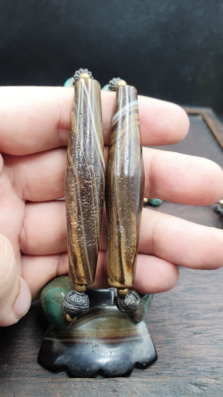 Antique Himalayan Tibetan Agate, Turquoise Amulet Beads Necklace TRQ2