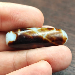 Rusted Antique Himalayan Indo Tibetan White Agate Dzi Bead Amulet  #3-6