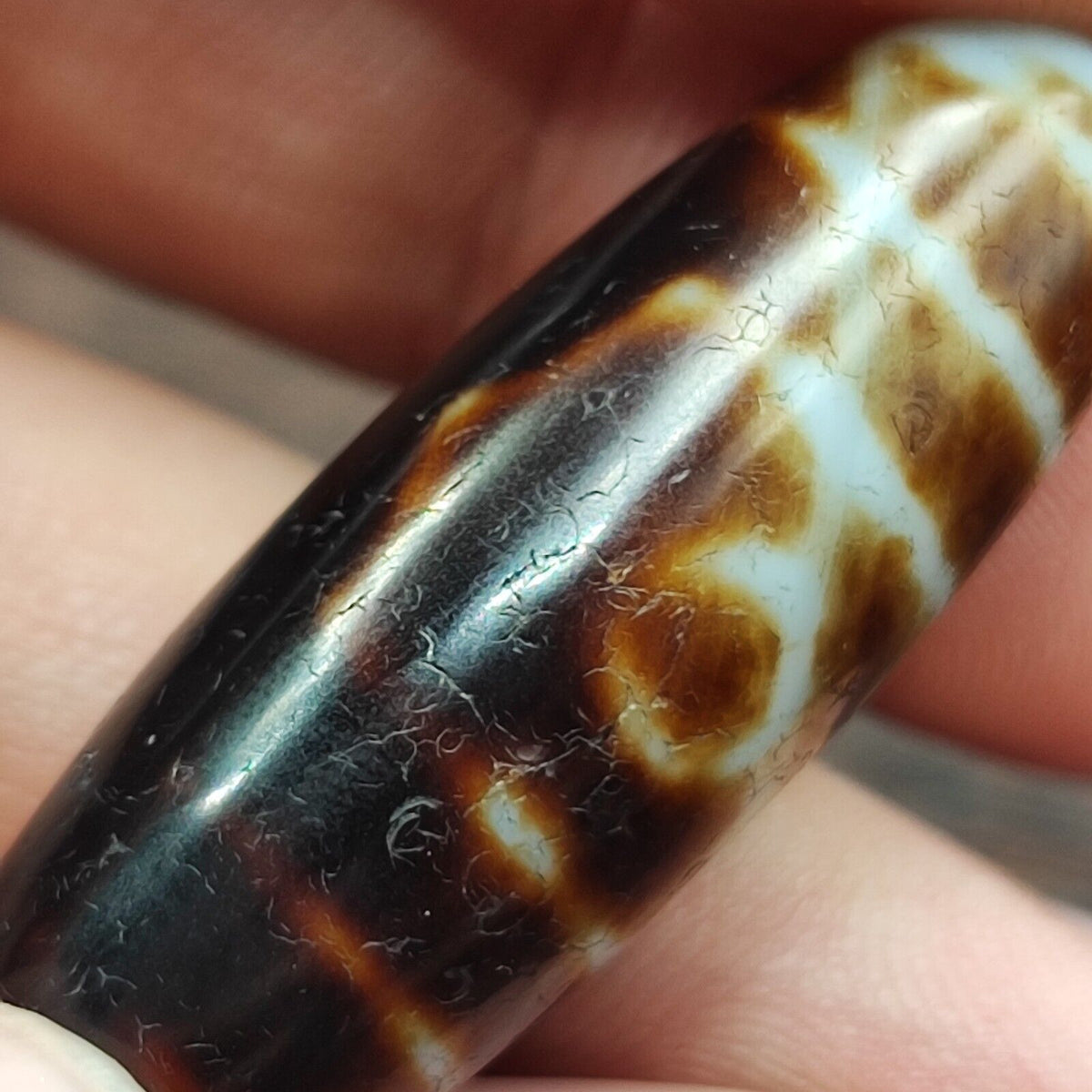 Rusted Antique Himalayan Indo Tibetan White Agate Dzi Bead Amulet  #3-6