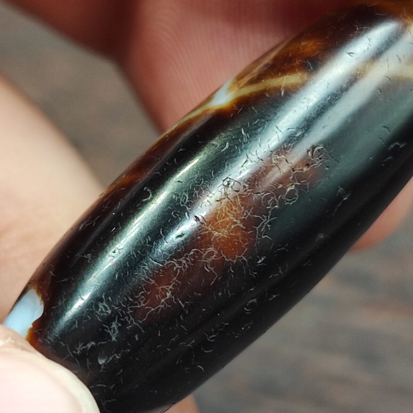 Rusted Antique Himalayan Indo Tibetan White Agate Dzi Bead Amulet  #3-6