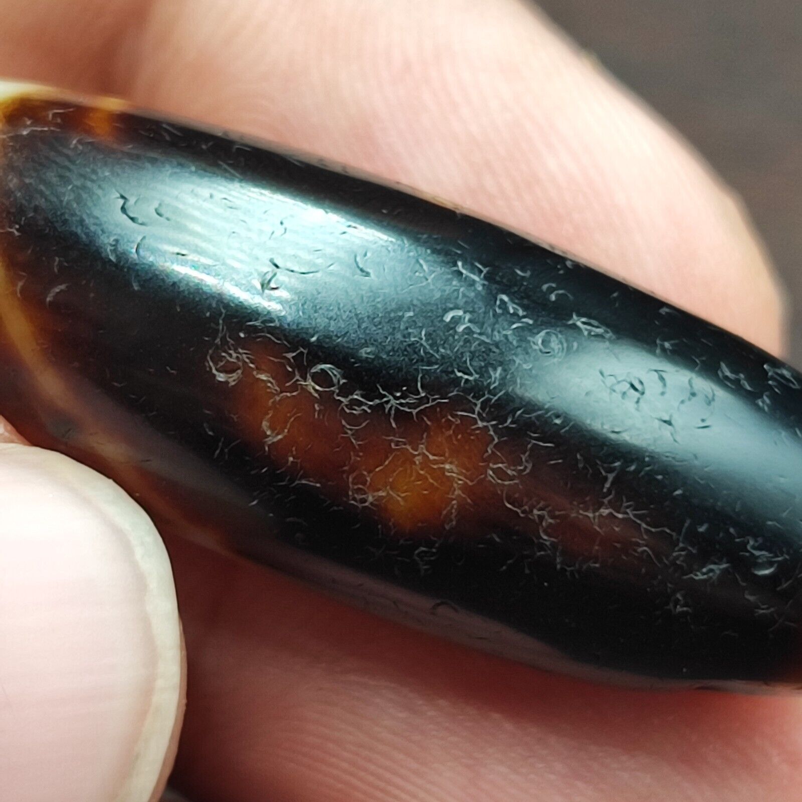 Rusted Antique Himalayan Indo Tibetan White Agate Dzi Bead Amulet  #3-6
