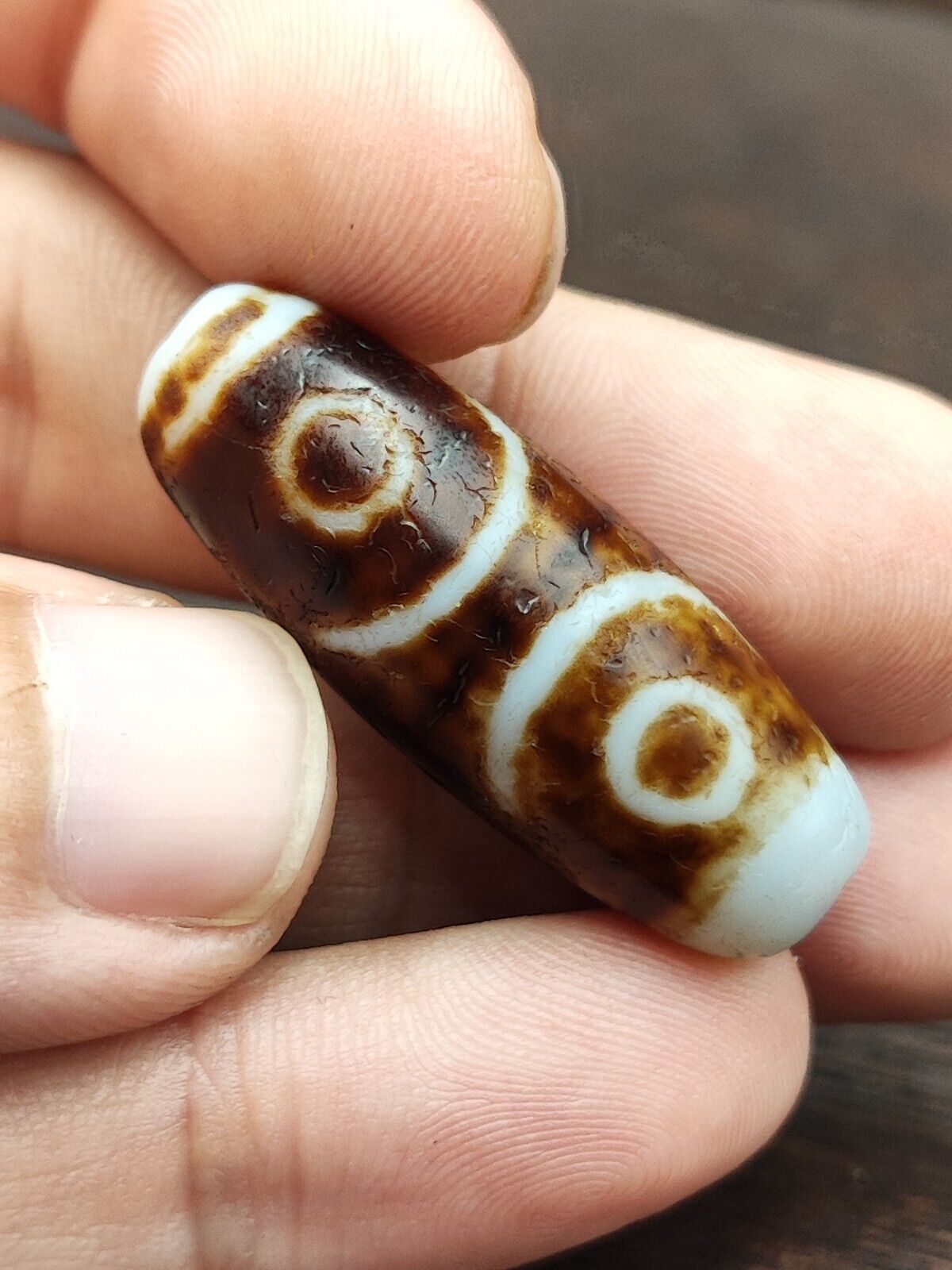 Rusted Antique Himalayan Indo Tibetan White Agate Dzi Bead Amulet  #3-5