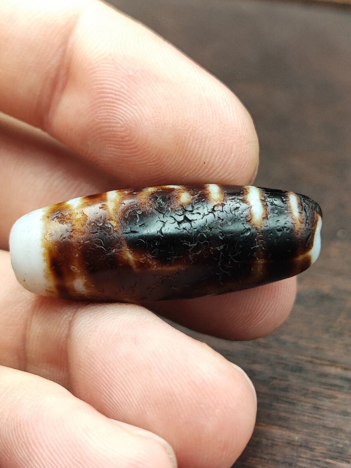 Rusted Antique Himalayan Indo Tibetan White Agate Dzi Bead Amulet  #3-5