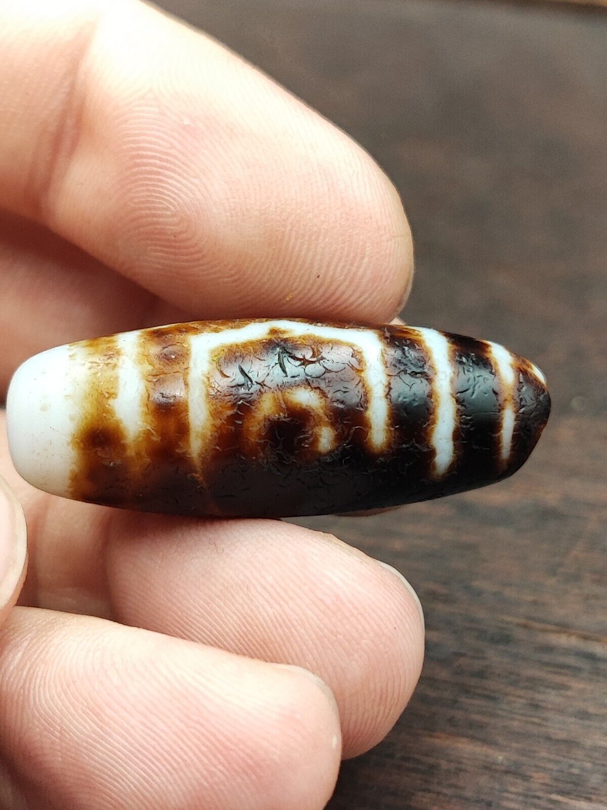 Rusted Antique Himalayan Indo Tibetan White Agate Dzi Bead Amulet  #3-5