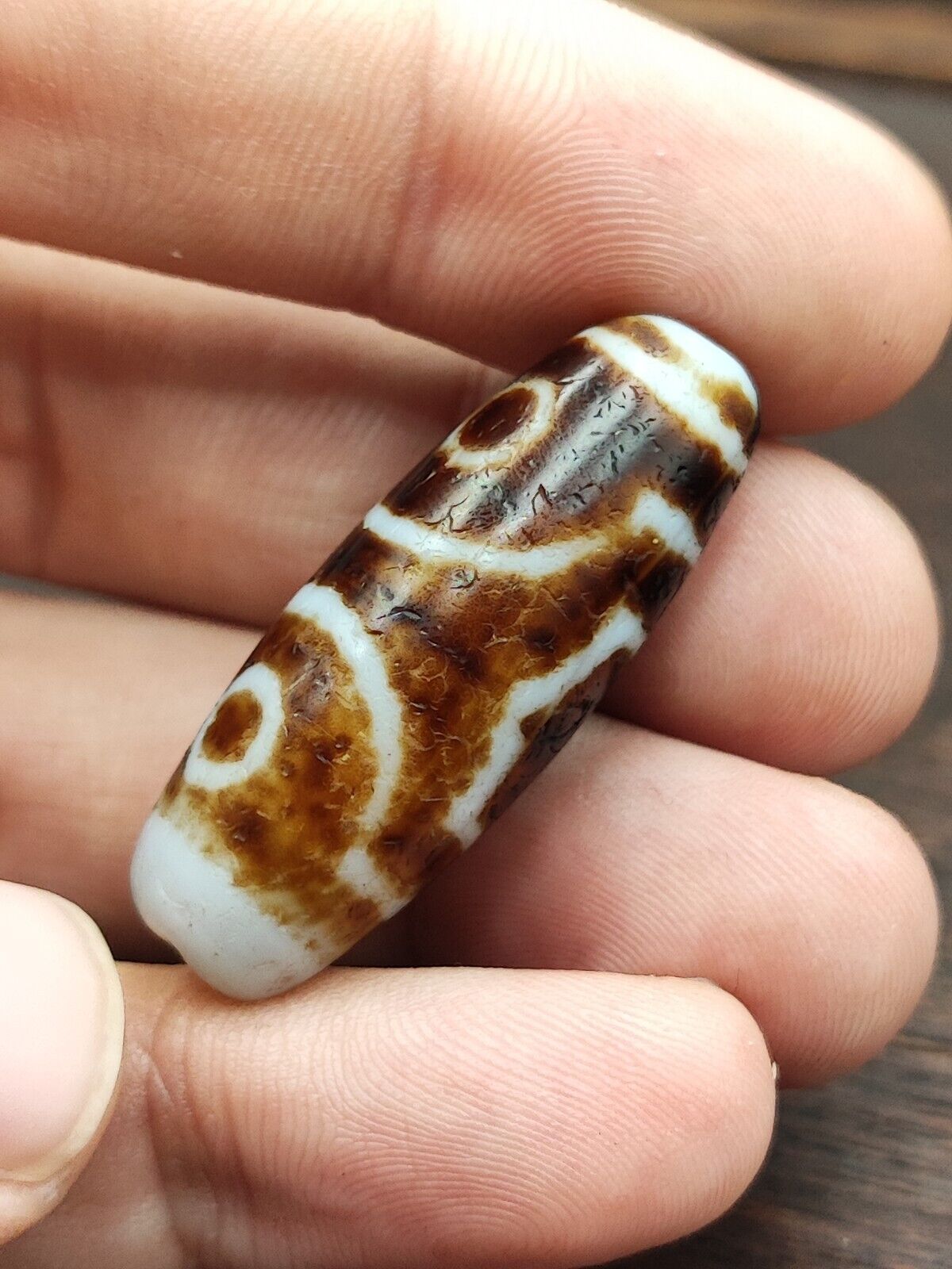 Rusted Antique Himalayan Indo Tibetan White Agate Dzi Bead Amulet  #3-5