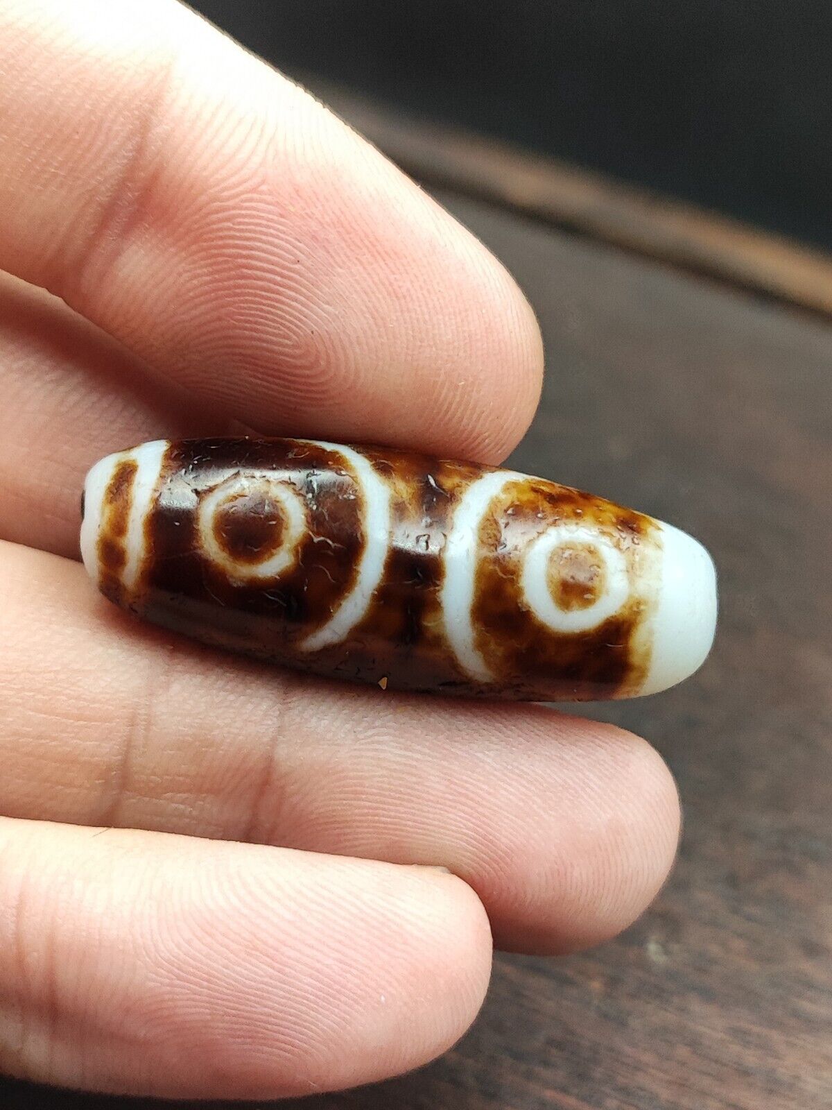 Rusted Antique Himalayan Indo Tibetan White Agate Dzi Bead Amulet  #3-5