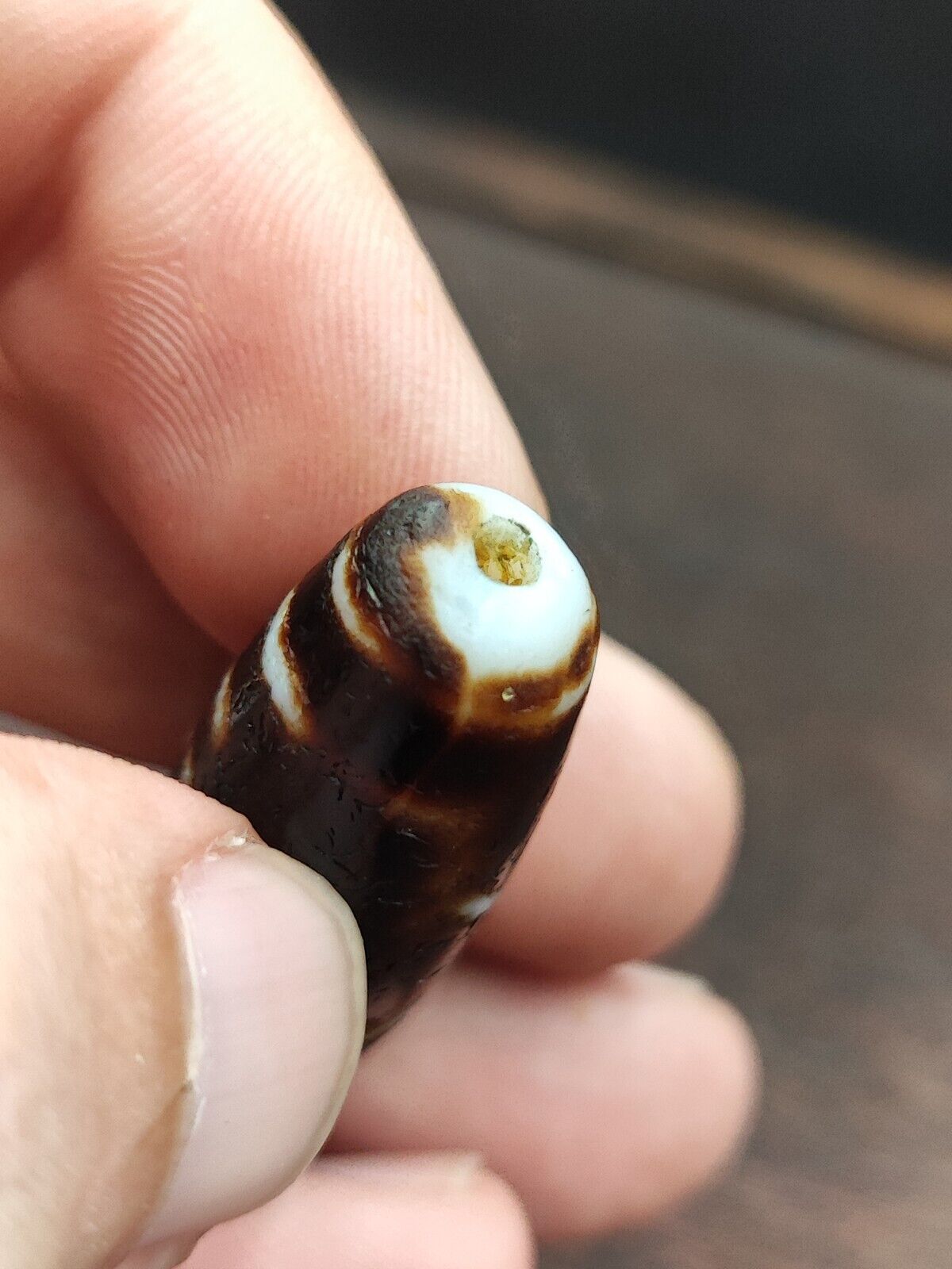 Rusted Antique Himalayan Indo Tibetan White Agate Dzi Bead Amulet  #3-5