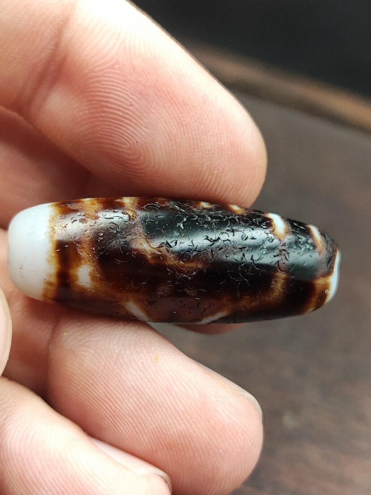 Rusted Antique Himalayan Indo Tibetan White Agate Dzi Bead Amulet  #3-5
