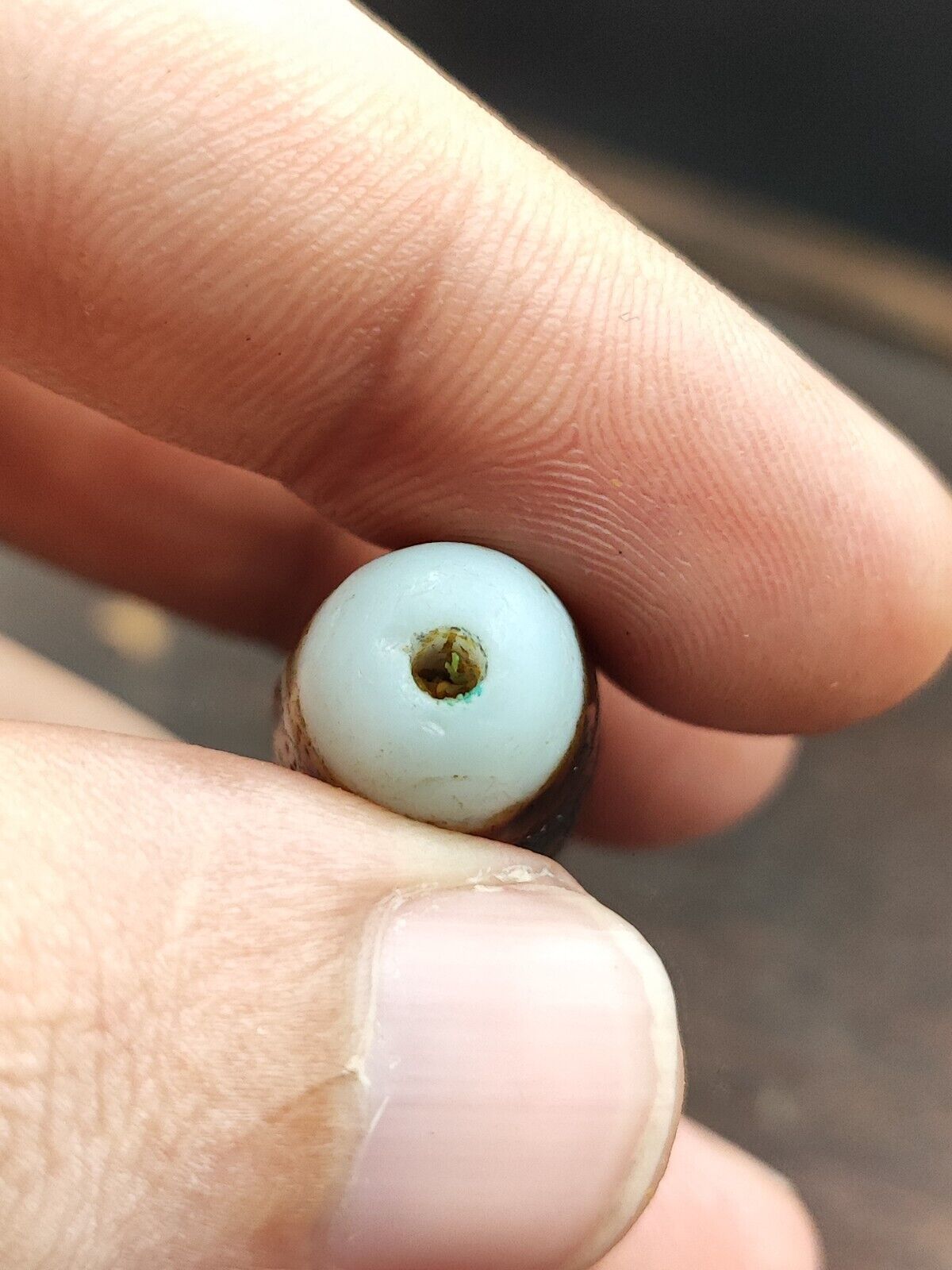 Rusted Antique Himalayan Indo Tibetan White Agate Dzi Bead Amulet  #3-5