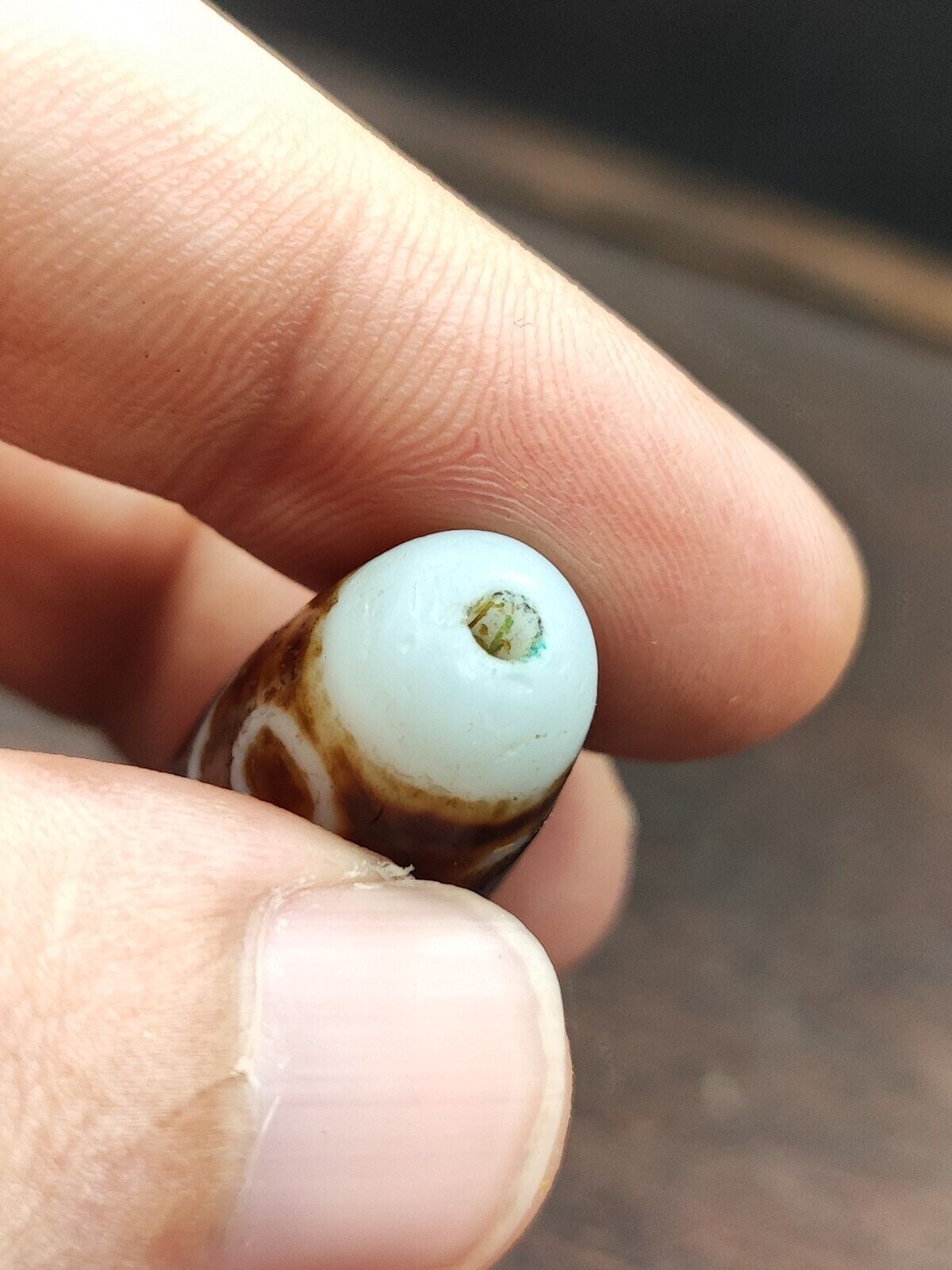 Rusted Antique Himalayan Indo Tibetan White Agate Dzi Bead Amulet  #3-5