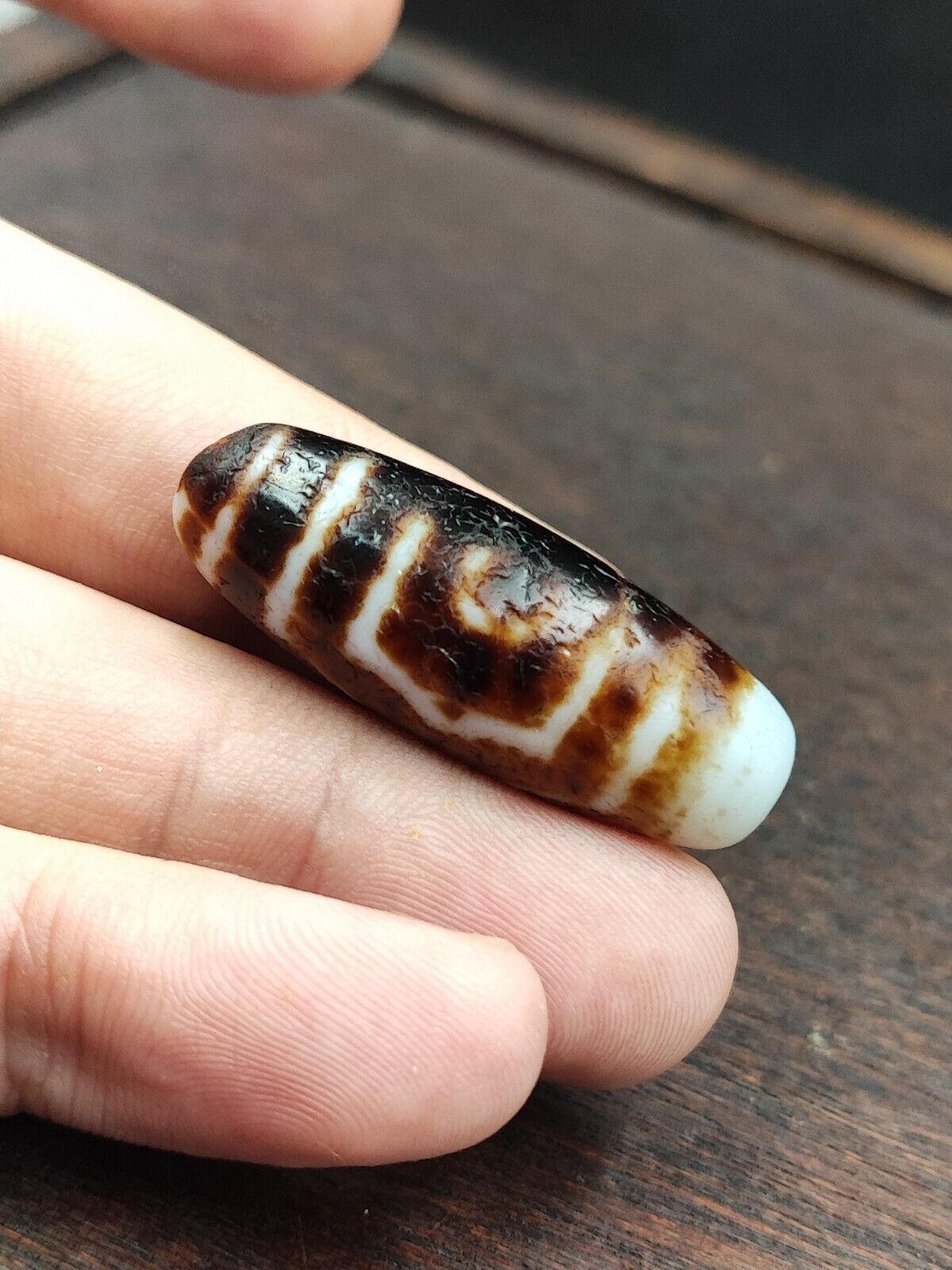 Rusted Antique Himalayan Indo Tibetan White Agate Dzi Bead Amulet  #3-5