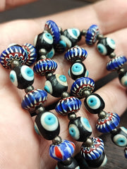 Amazing Vintage Evil-Eye venetian-African Style Chevron Glass beads necklace