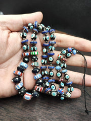 Amazing Vintage Evil-Eye venetian-African Style Chevron Glass beads necklace