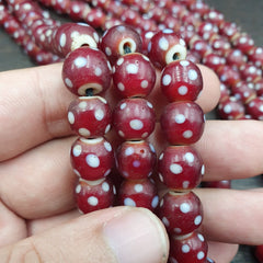 Antique Venetian Style old red white heart Skunk beads African Necklace