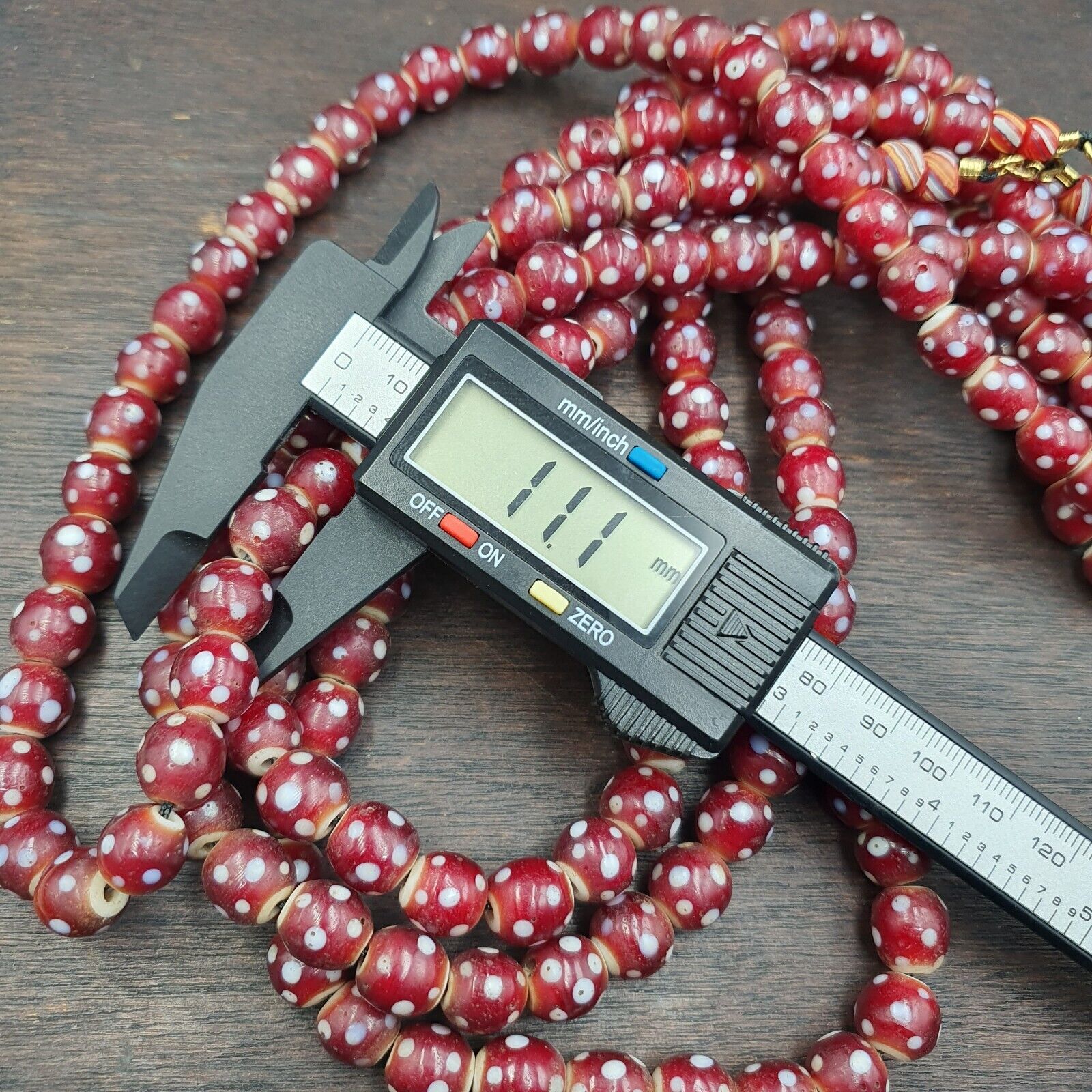 Antique Venetian Style old red white heart Skunk beads African Necklace