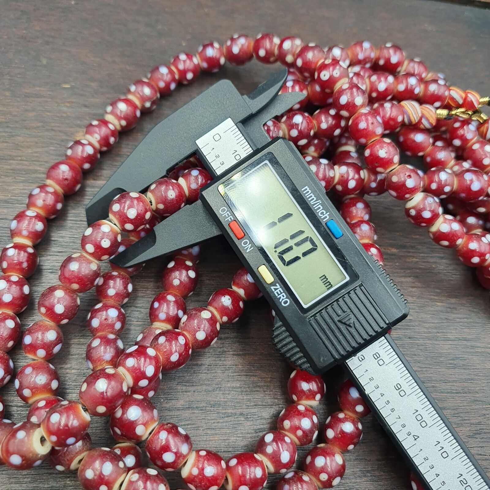 Antique Venetian Style old red white heart Skunk beads African Necklace
