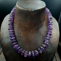 Vintage Amethyst Carving Gemstone Melon Shape Beads Necklaces