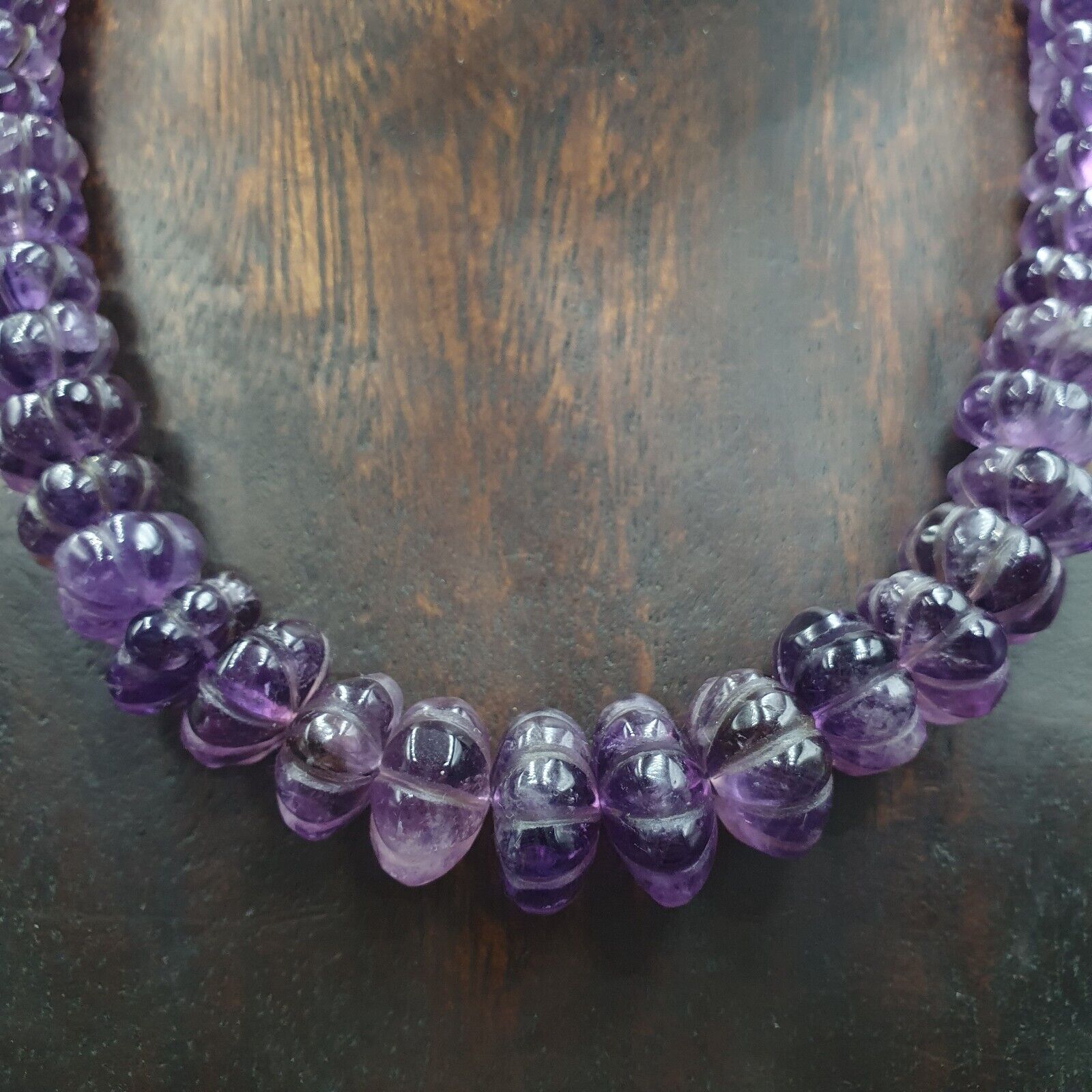 Vintage Amethyst Carving Gemstone Melon Shape Beads Necklaces