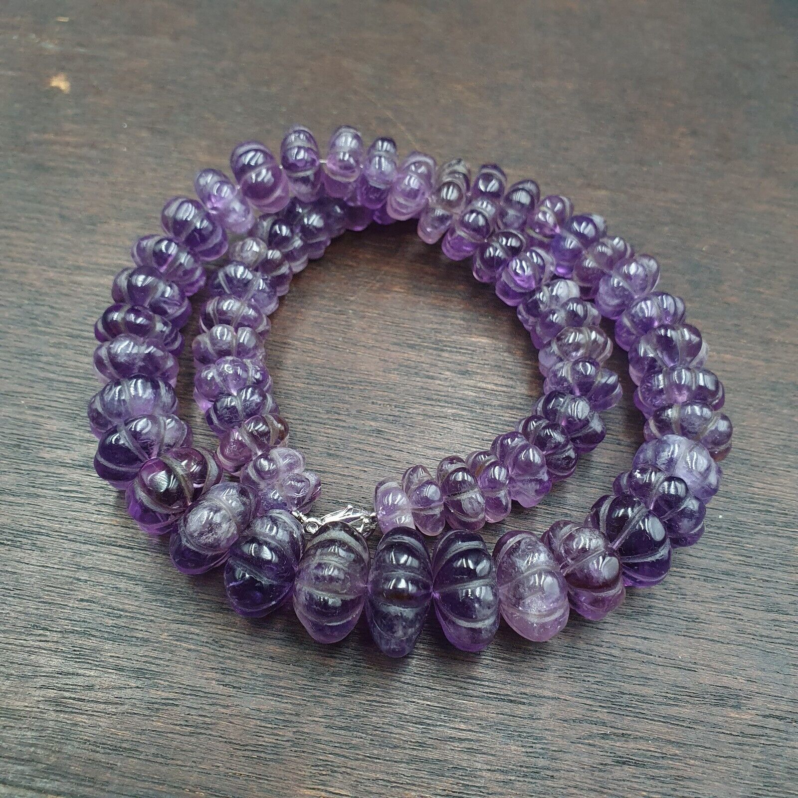 Vintage Amethyst Carving Gemstone Melon Shape Beads Necklaces