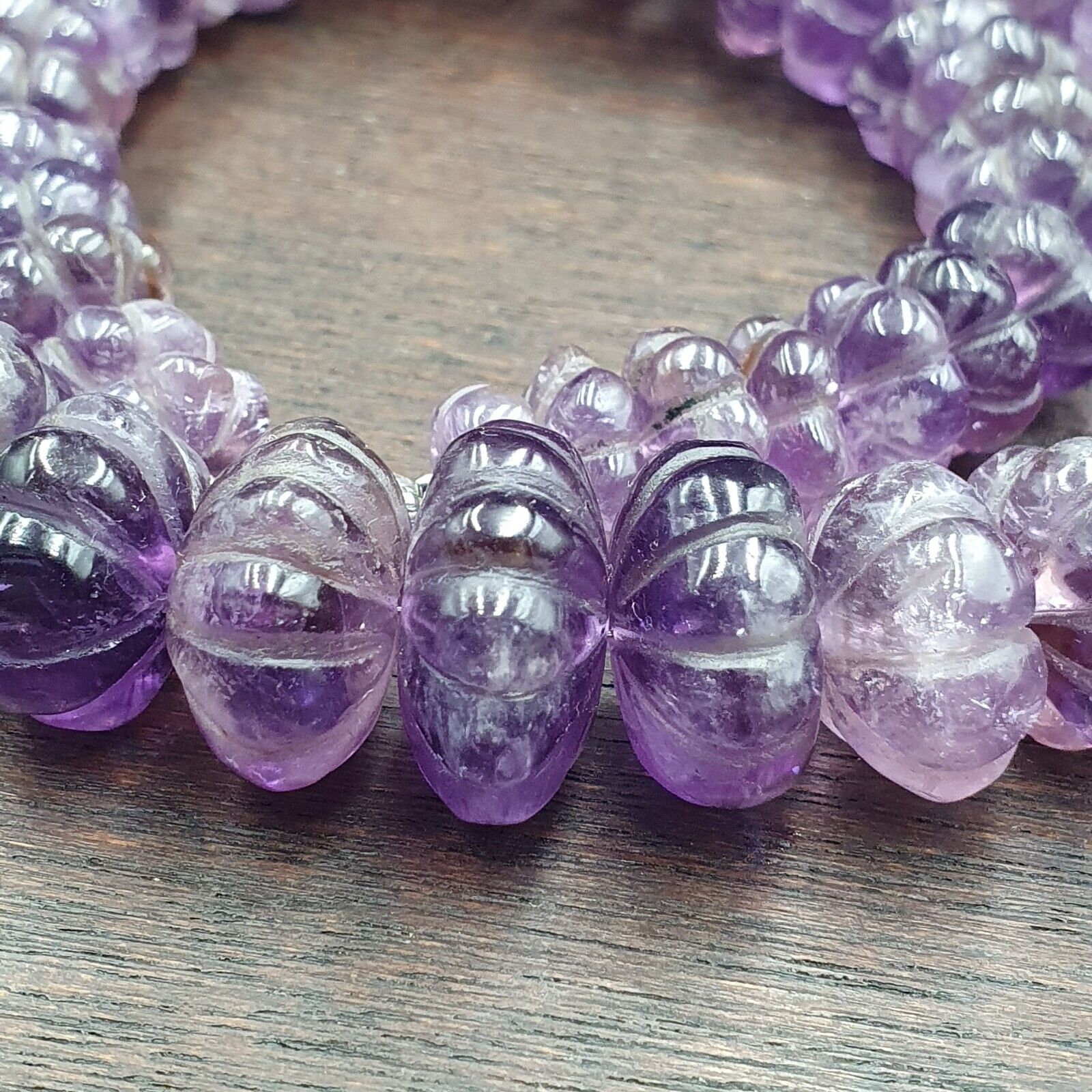 Vintage Amethyst Carving Gemstone Melon Shape Beads Necklaces
