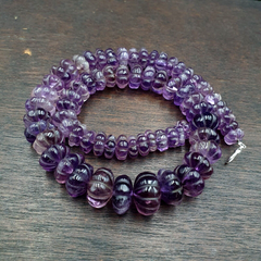 Vintage Amethyst Carving Gemstone Melon Shape Beads Necklaces