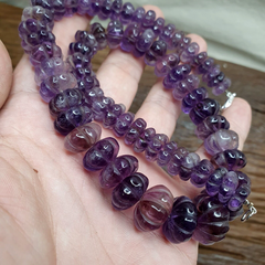Vintage Amethyst Carving Gemstone Melon Shape Beads Necklaces