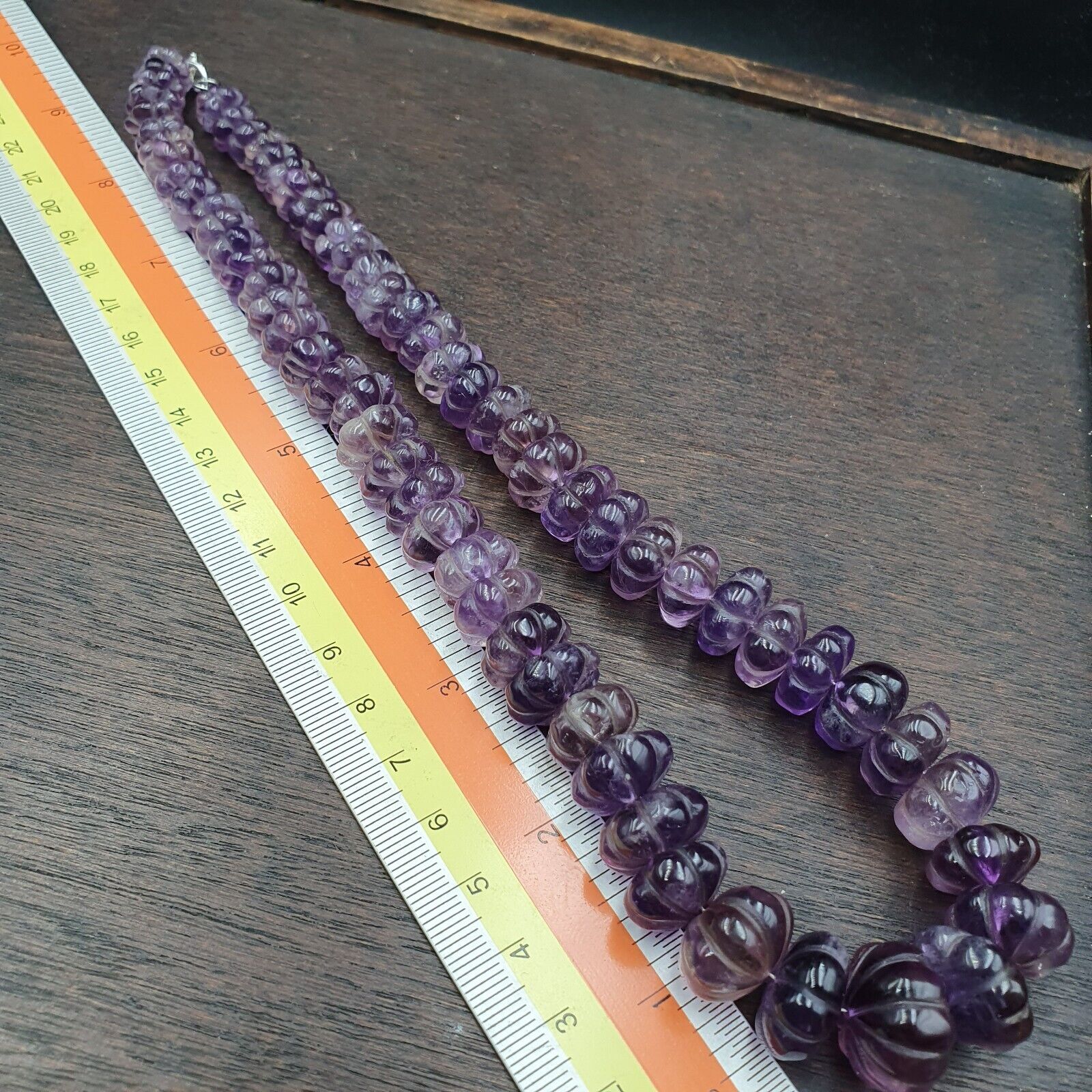 Vintage Amethyst Carving Gemstone Melon Shape Beads Necklaces